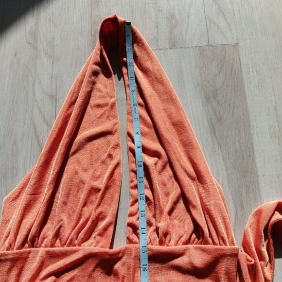 Princess Polly Bodycon Halter Dress Low Back Side Ruching Shimmer Orange Size 10 - Picture 6 of 12